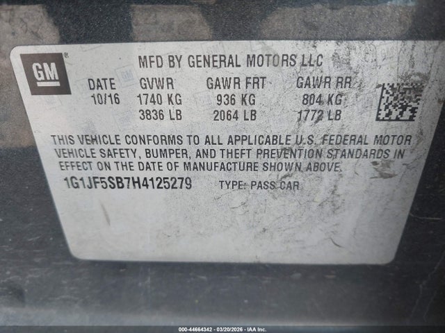 1G1JF5SB7H4125279 Chevrolet Sonic Premier Auto