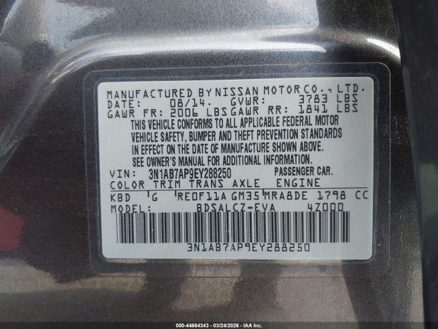 Nissan SENTRA S 2014 3N1AB7AP9EY288250 Image 9