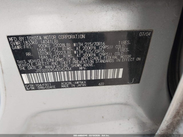 2004 TOYOTA RAV4 JTEGD20V540042434 Photo 8