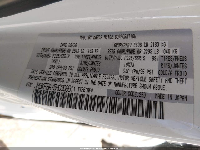 44664355 :رقم المزاد ، JM3KFBAY5M0308611 vin ، 2021 Mazda Cx-5 Grand Touring Reserve مزاد بيع