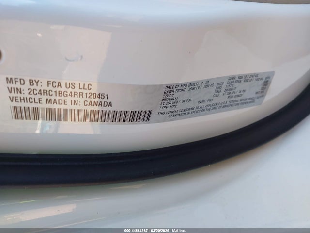 44664367 :رقم المزاد ، 2C4RC1BG4RR120451 vin ، 2024 Chrysler Pacifica Touring L مزاد بيع