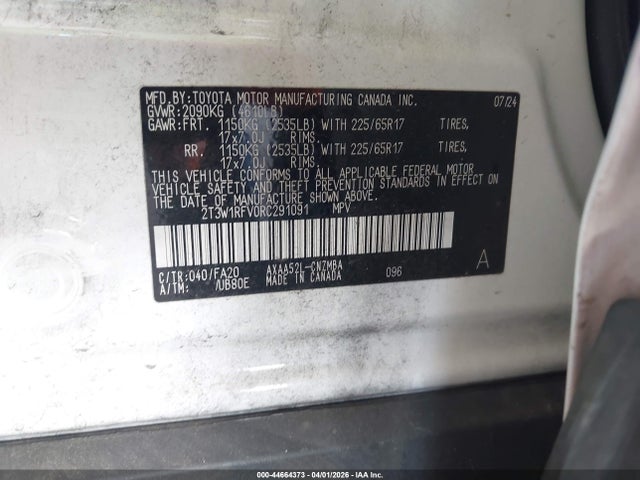 44664373 :رقم المزاد ، 2T3W1RFV0RC291091 vin ، 2024 Toyota Rav4 Xle مزاد بيع