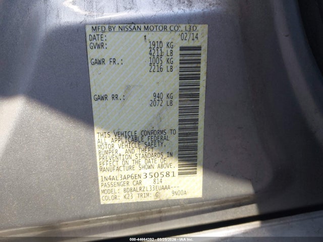 1N4AL3AP6EN350581 Nissan Altima 2.5 S