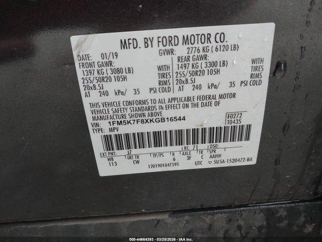 1FM5K7F8XKGB16544 Ford Explorer Limited