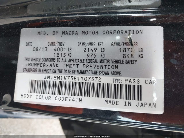 Продажа на аукционе авто 2014 Mazda Mazda3 I Touring, vin: JM1BM1V75E1107572, номер лота: 44664397