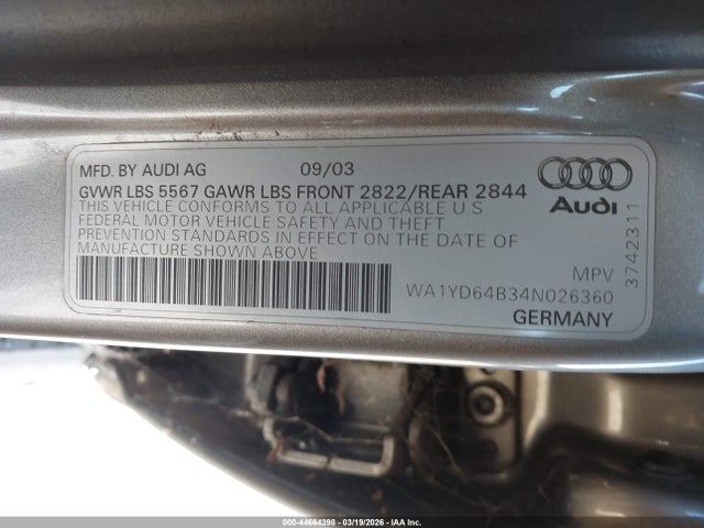 2004 AUDI ALLROAD WA1YD64B34N026360 Photo 8