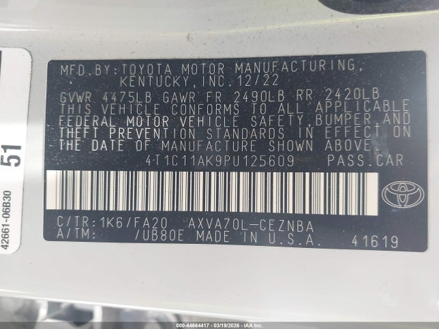 4T1C11AK9PU125609 Toyota CAMRY LE