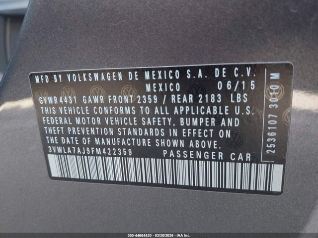 3VWLA7AJ9FM422359 Volkswagen Jetta 2.0l Tdi S