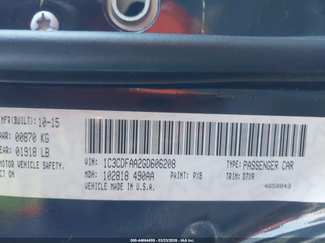 Dodge DART SE 2016 1C3CDFAA2GD606208 Image 9