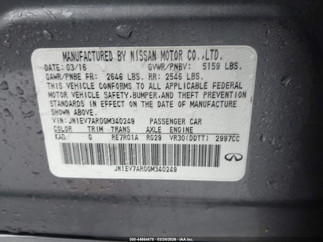 Aukcja sprzedaży 2016 Infiniti Q50 3.0t Premium, vin: JN1EV7AR0GM340249, numer aukcji: 44664478