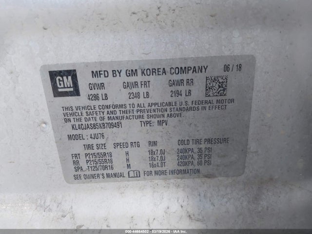 Продаж на аукціоні авто 2019 Buick Encore Fwd Preferred, vin: KL4CJASB5KB709491, номер лоту: 44664502