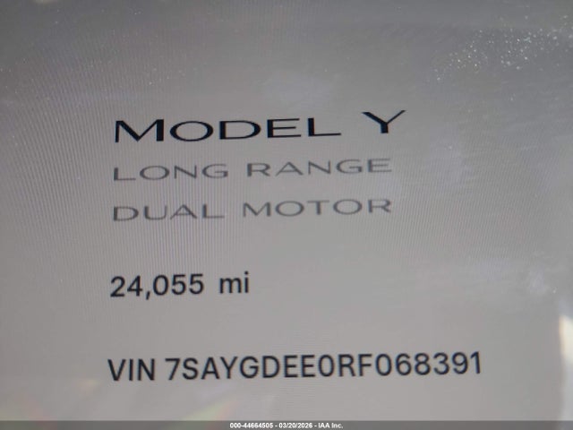7SAYGDEE0RF068391 Tesla Model Y Long Range Dual Motor All-wheel Drive
