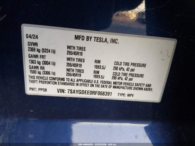 7SAYGDEE0RF068391 Tesla Model Y Long Range Dual Motor All-wheel Drive