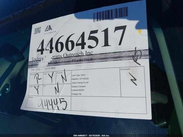 Продаж на аукціоні авто 2001 Chrysler Pt Cruiser, vin: 3C4FY4BB11T319890, номер лоту: 44664517