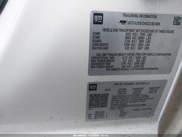 2025 Gmc Sierra 1500 4wd  Short Box Slt მანქანა იყიდება აუქციონზე, vin: 1GTUUDED4SZ182499, აუქციონის ნომერი: 44664525