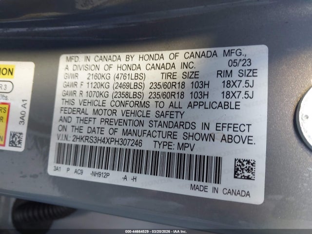 2HKRS3H4XPH307246 Honda Cr-v Ex 2wd