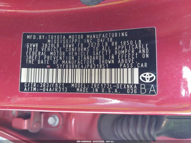 Toyota COROLLA LE 2018 5YFBURHE4JP831851 Image 9
