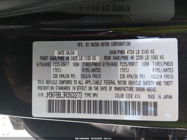 Aukcja sprzedaży 2024 Mazda Cx-5 2.5 S Select, vin: JM3KFBBL3R0502273, numer aukcji: 44664564