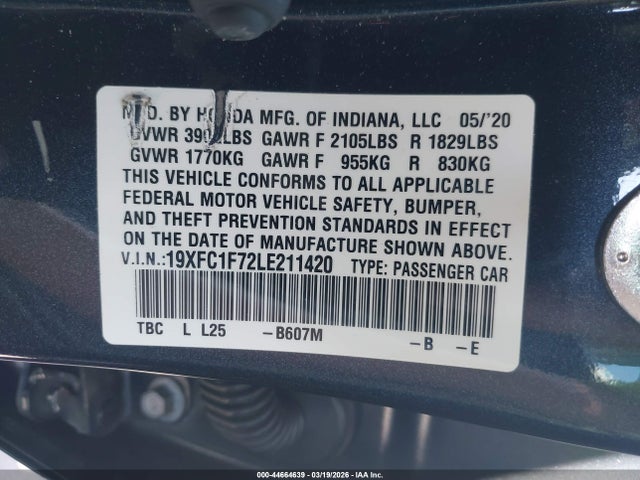 Honda Civic Ex-l 2020 19XFC1F72LE211420 Image 9