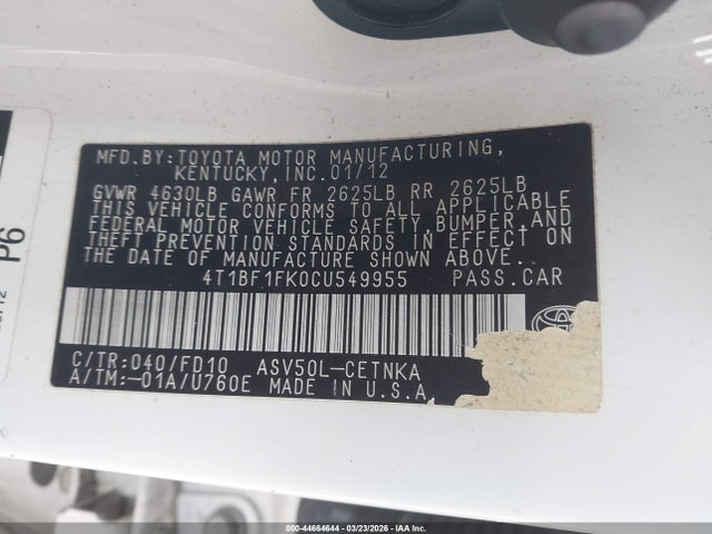 2012 TOYOTA CAMRY 4T1BF1FK0CU549955 Photo 8