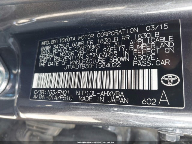 Toyota Prius C Two 2015 JTDKDTB30F1584022 Image 9