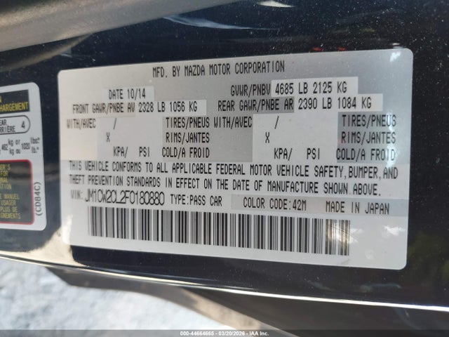 Продажа на аукционе авто 2015 Mazda Mazda5 Touring, vin: JM1CW2CL2F0180880, номер лота: 44664665