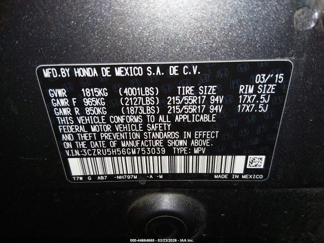 3CZRU5H56GM753039 Honda HR-V EX