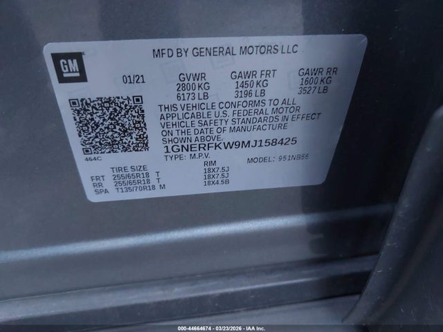 Продажа на аукционе авто 2021 Chevrolet Traverse Fwd Ls, vin: 1GNERFKW9MJ158425, номер лота: 44664674