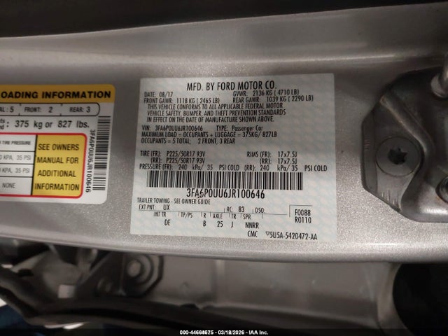 3FA6P0UU6JR100646 Ford Fusion Hybrid S