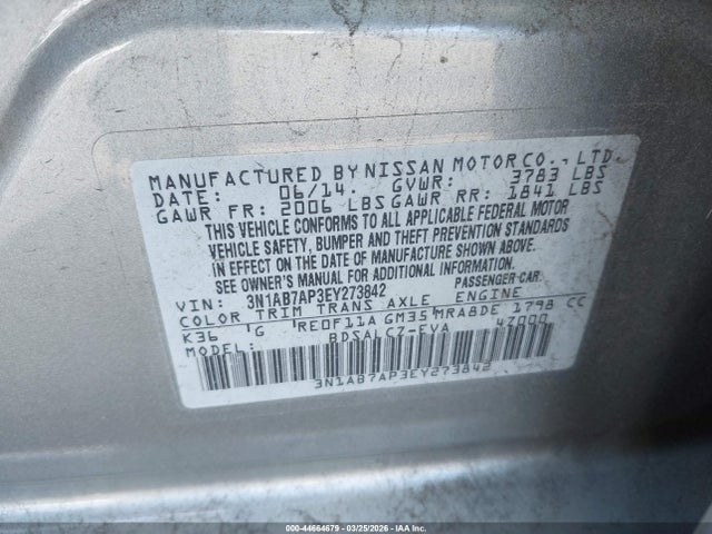 3N1AB7AP3EY273842 Nissan SENTRA S