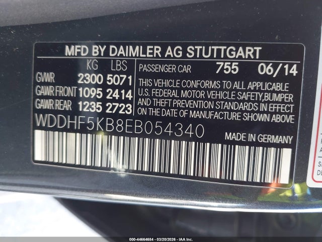 44664684 :رقم المزاد ، WDDHF5KB8EB054340 vin ، 2014 Mercedes-benz E 350 مزاد بيع
