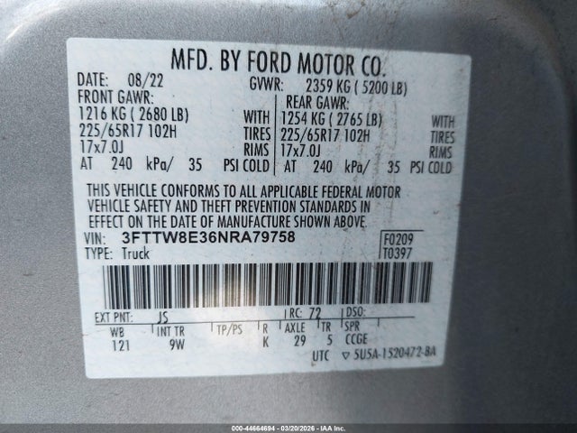 Ford Maverick Xl 2022 3FTTW8E36NRA79758 Image 9