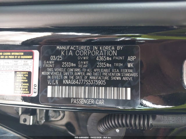 44664695 :رقم المزاد ، KNAG64J77S5375905 vin ، 2025 Kia K5 Gt-line مزاد بيع