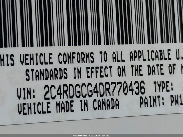 44664697 :رقم المزاد ، 2C4RDGCG4DR770436 vin ، 2013 Dodge Grand Caravan Sxt مزاد بيع