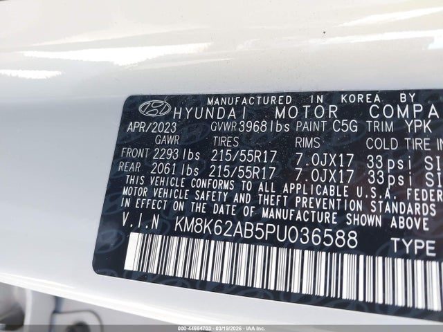 KM8K62AB5PU036588 Hyundai Kona Sel