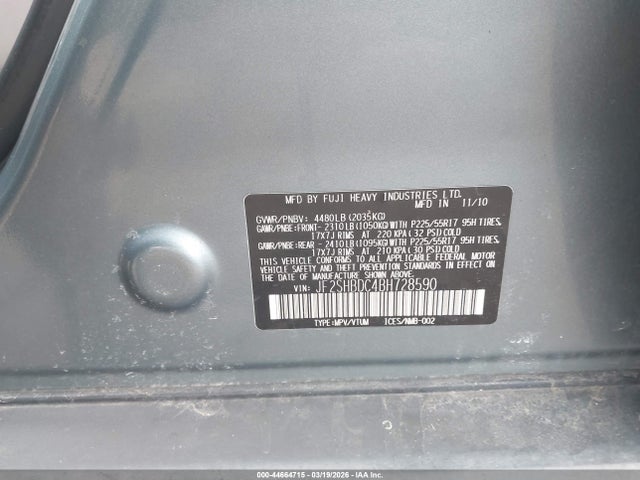 Aukcja sprzedaży 2011 Subaru Forester 2.5x Premium, vin: JF2SHBDC4BH728590, numer aukcji: 44664715