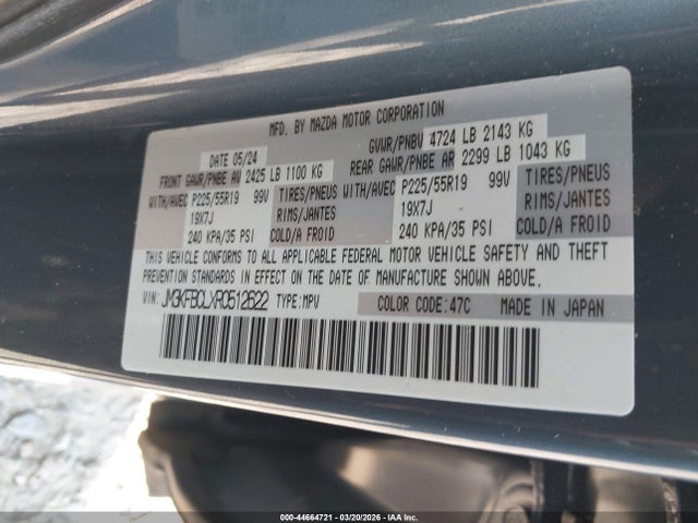 Aukcja sprzedaży 2024 Mazda Cx-5 2.5 S Carbon Edition, vin: JM3KFBCLXR0512622, numer aukcji: 44664721