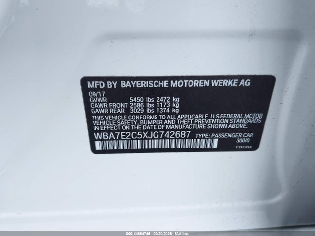 Продажа на аукционе авто 2018 Bmw 740i, vin: WBA7E2C5XJG742687, номер лота: 44664746