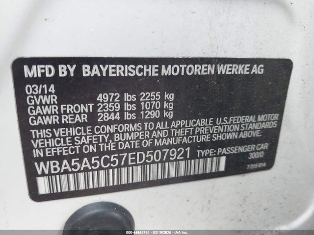 Продаж на аукціоні авто 2014 Bmw 528i, vin: WBA5A5C57ED507921, номер лоту: 44664761