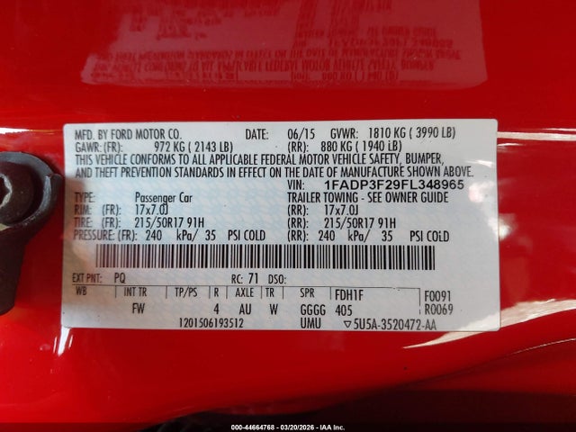Ford FOCUS SE 2015 1FADP3F29FL348965 Image 9