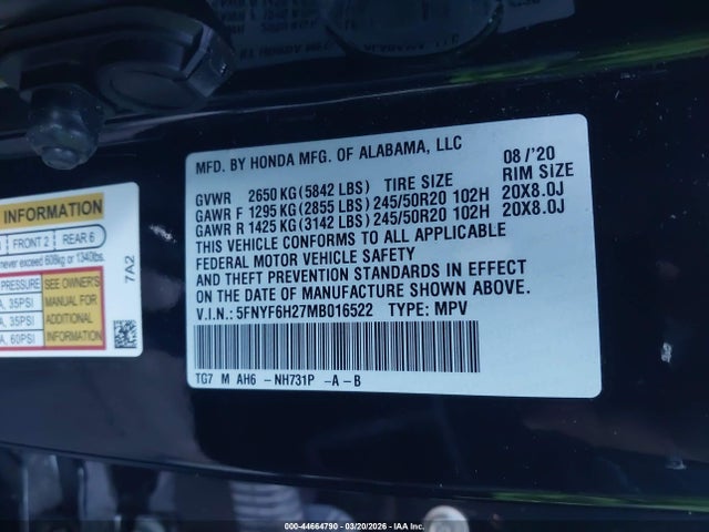 Honda Pilot Awd Special Edition 2021 5FNYF6H27MB016522 Image 9