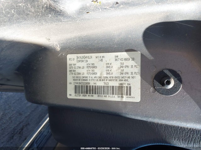 Aukcja sprzedaży 2005 Dodge Ram 1500 Slt/laramie, vin: 1D7HA18N25S238990, numer aukcji: 44664793