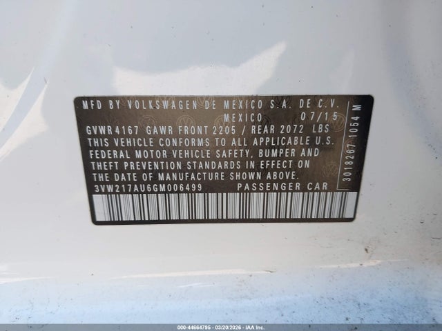 2016 VOLKSWAGEN GOLF 3VW217AU6GM006499 Photo 8