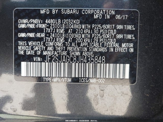 Aukcja sprzedaży 2018 Subaru Forester 2.5i Premium, vin: JF2SJAGC8JH435848, numer aukcji: 44664811