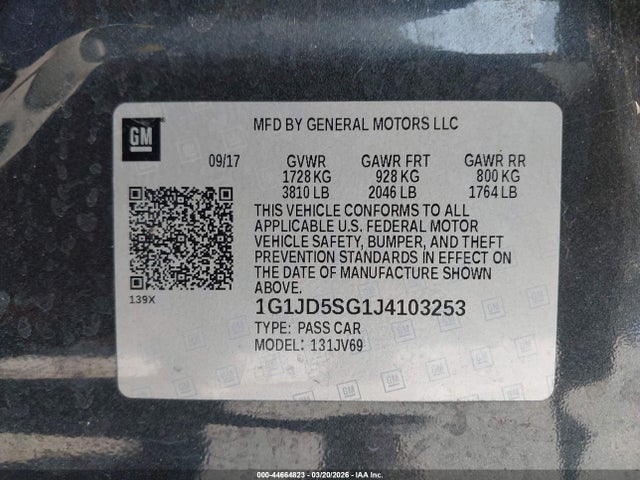 1G1JD5SG1J4103253 Chevrolet Sonic Lt Auto