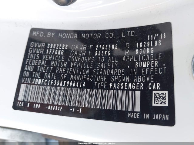 JHMFC1F39KX006414 Honda CIVIC EX