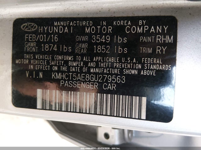 Hyundai ACCENT SE 2016 KMHCT5AE8GU279563 Image 9
