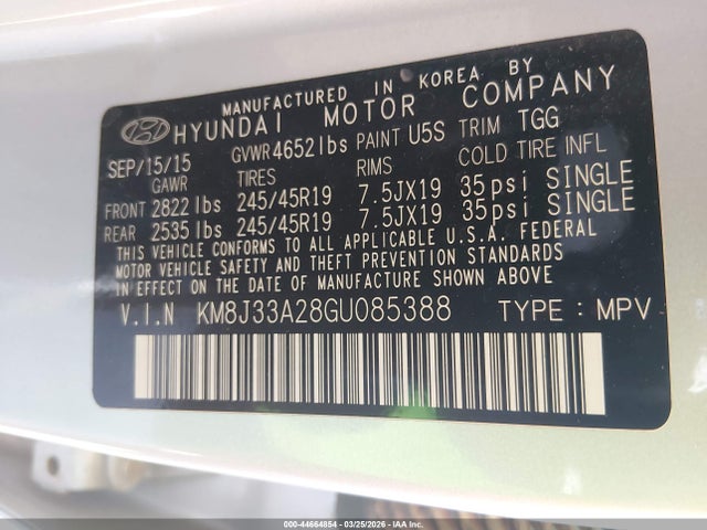 2016 HYUNDAI TUCSON KM8J33A28GU085388 Photo 8