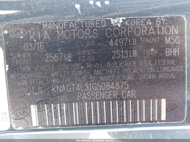 KIA Optima Lx 2016 KNAGT4L31G5084875 Image 9