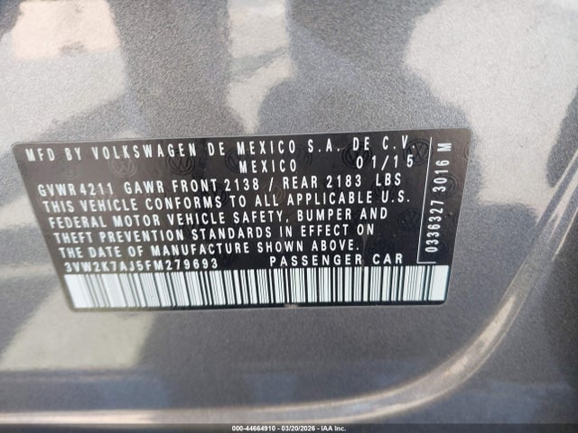 3VW2K7AJ5FM279693 Volkswagen Jetta 2.0l S